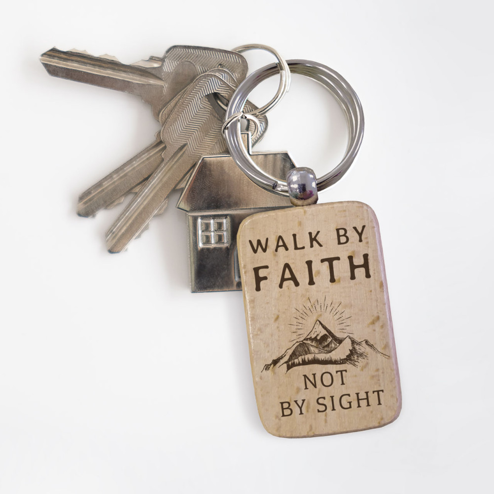 Porte-clé bois "Walk by faith not by sight"