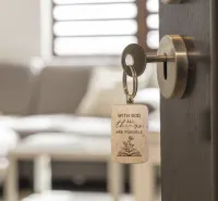 Porte-clé bois "With God all things are possible"