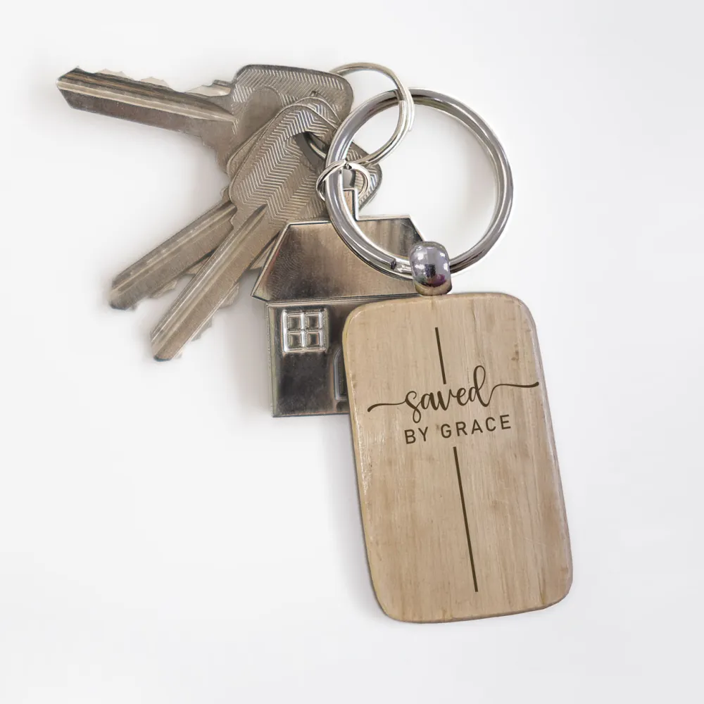 Porte-clé bois "Saved by Grace"