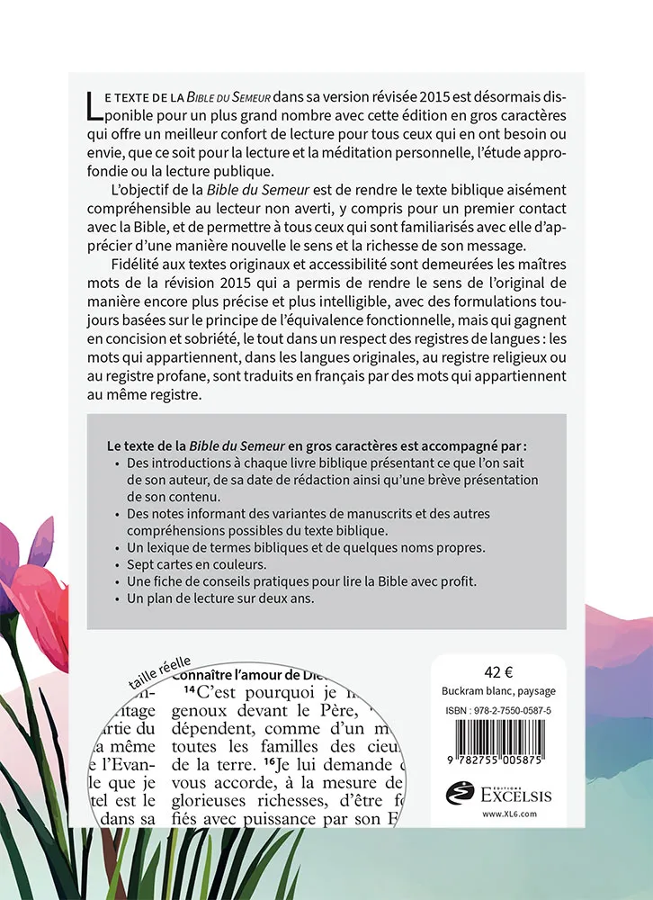 Bible Semeur 2015, gros caractères, blanche illustrée, tranche blanche