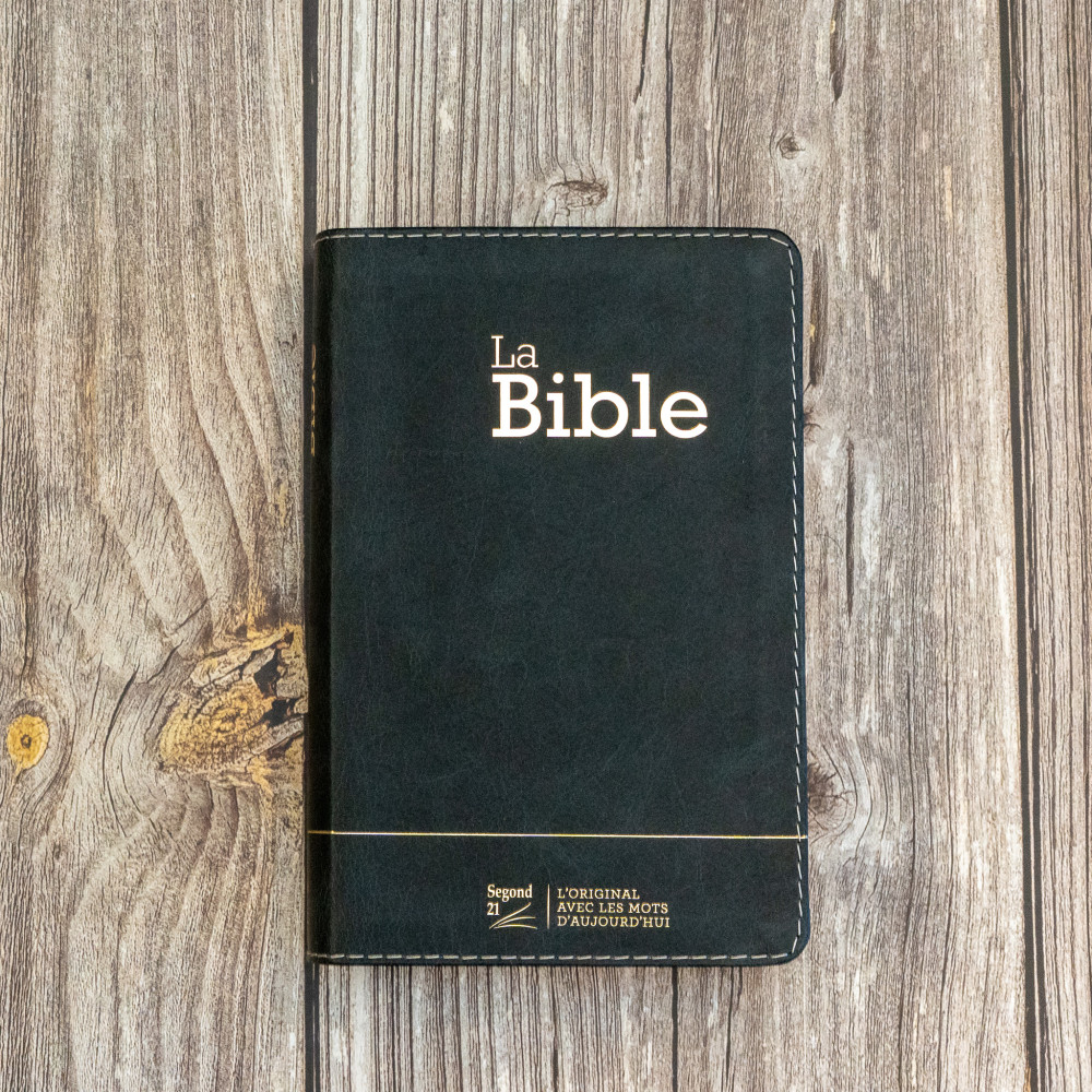 Bible Segond 21 compacte  (Premium style) - Couverture semi-rigide cuir anthracite, tranches or