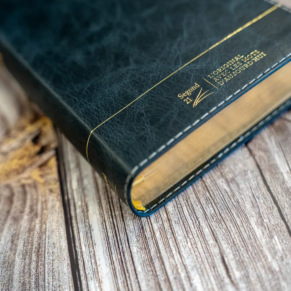 Bible Segond 21 compacte  (Premium style) - Couverture semi-rigide cuir anthracite, tranches or