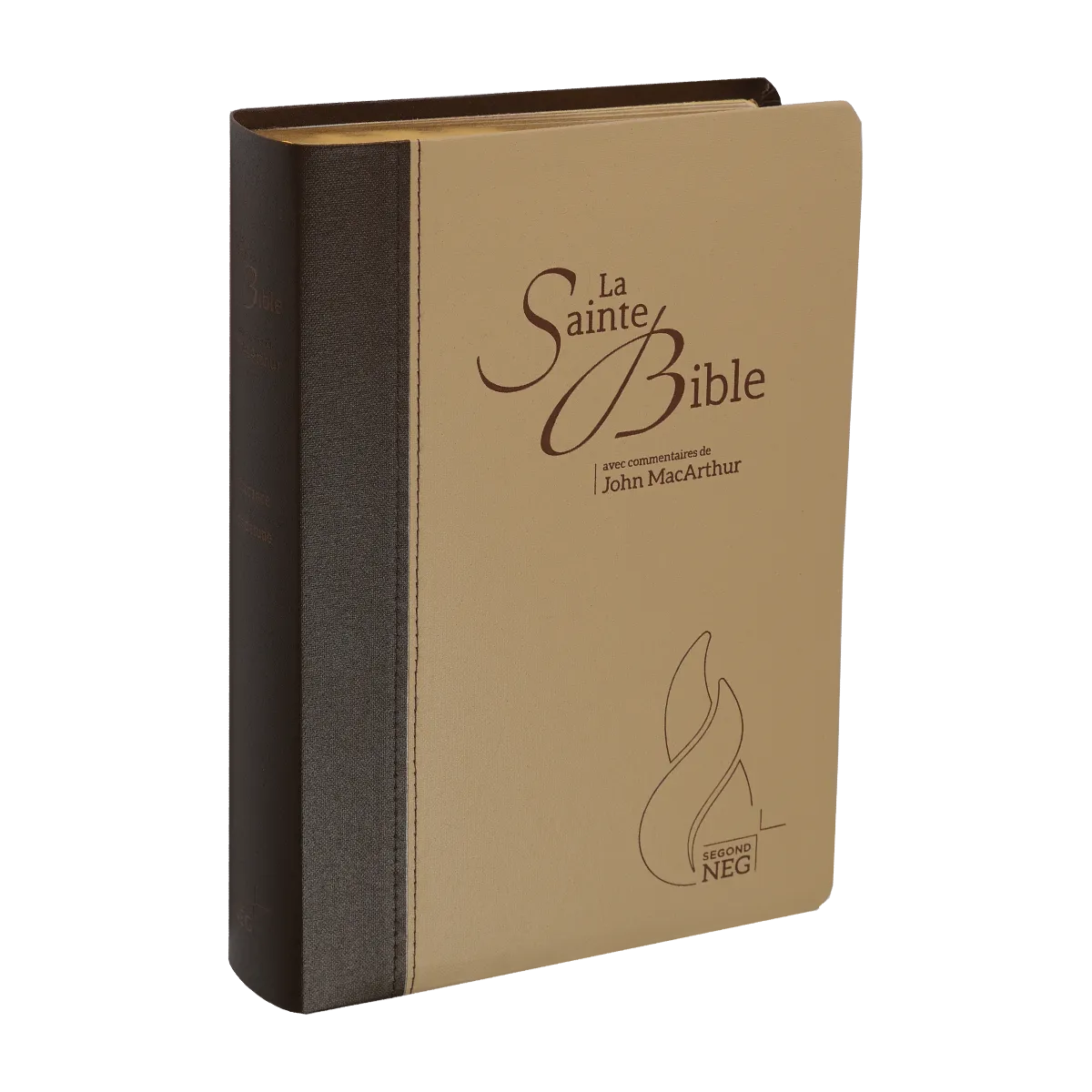 Bible NEG MacArthur - duo marron et beige - souple, toile, tranche or