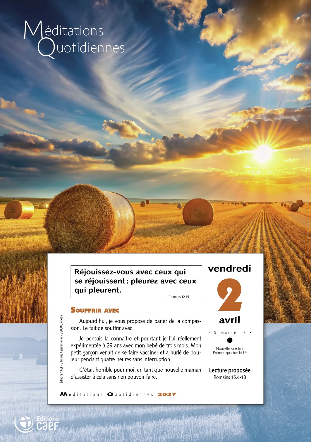 Calendrier Méditations Quotidiennes - bloc à effeuiller - mural