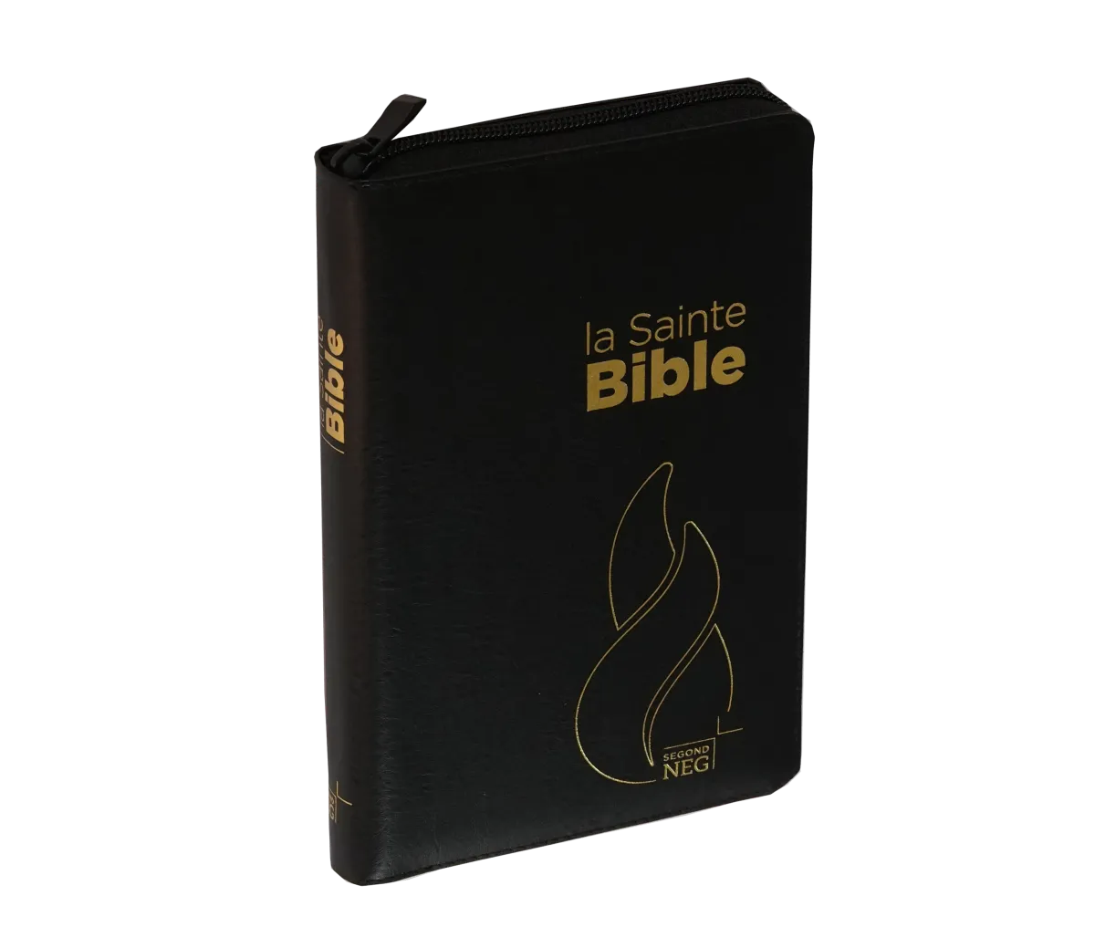 Bible Segond NEG compacte - Couverture souple, fibrocuir noir, avec zipper, tranche or et onglets