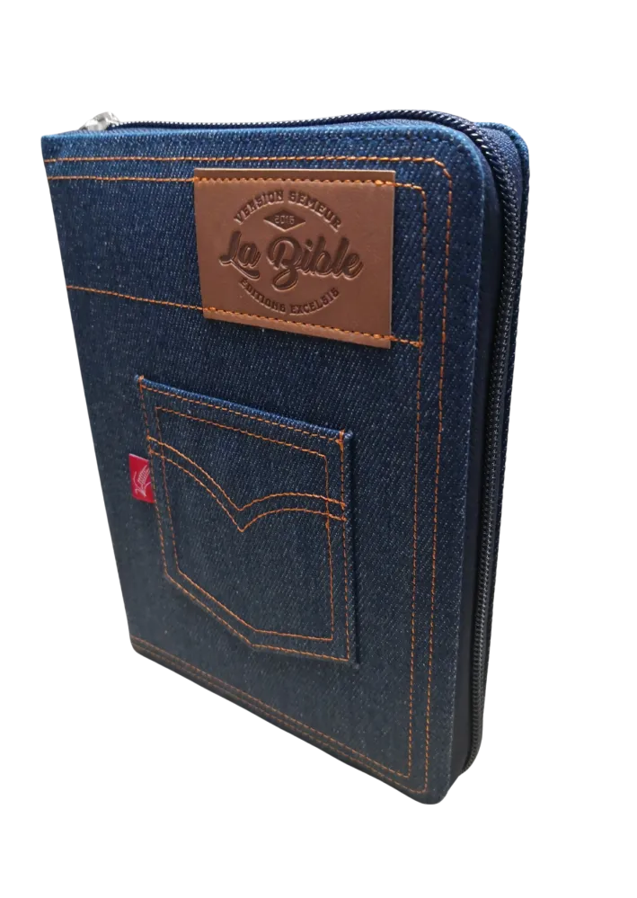 Bible Semeur 2015, couverture jeans souple bleue, avec zip, tranche blanche