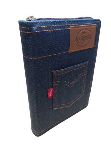 Bible Semeur 2015, couverture jeans souple bleue, avec zip, tranche blanche
