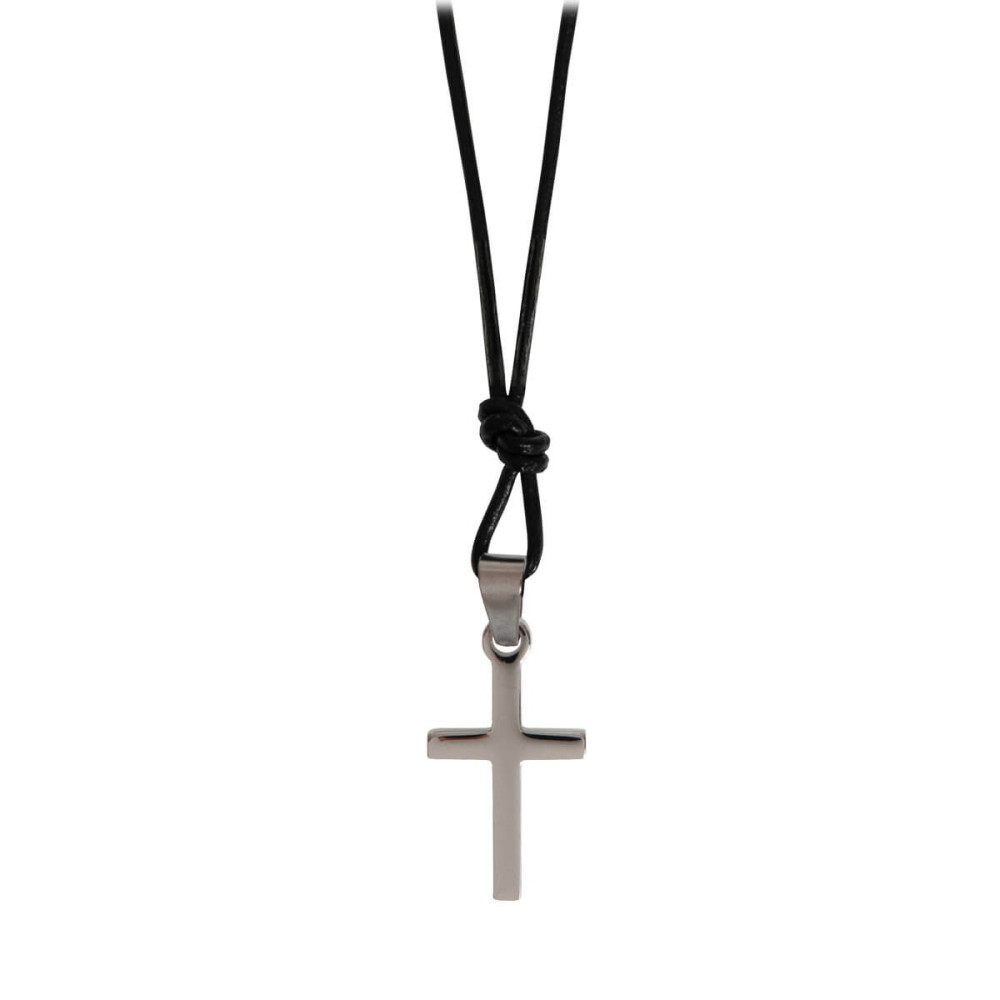 Collier - croix en acier inoxydable & lanière en cuir