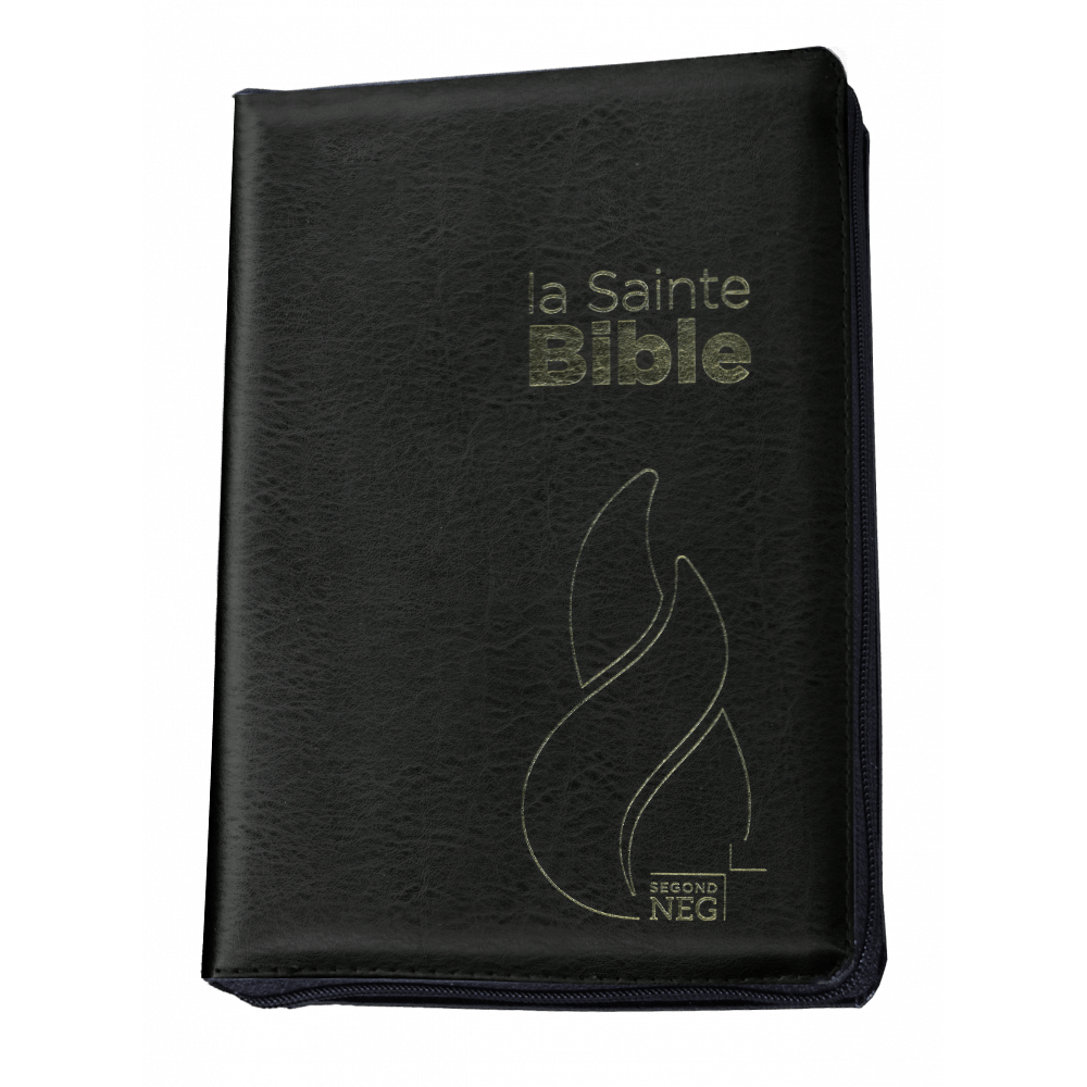 Bible Segond NEG compacte - Couverture souple, fibrocuir noir, avec zipper, tranche or et onglets