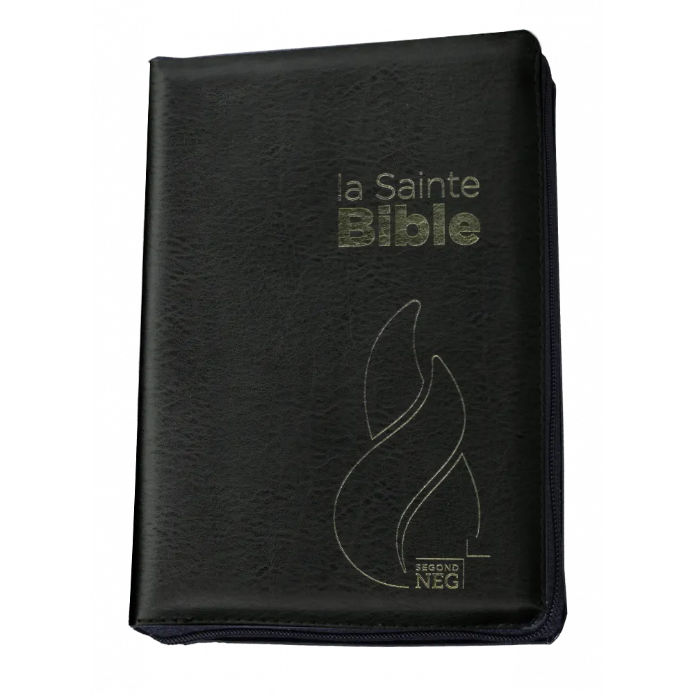 Bible Segond NEG compacte - Couverture souple, fibrocuir noir, avec zipper, tranche or et onglets