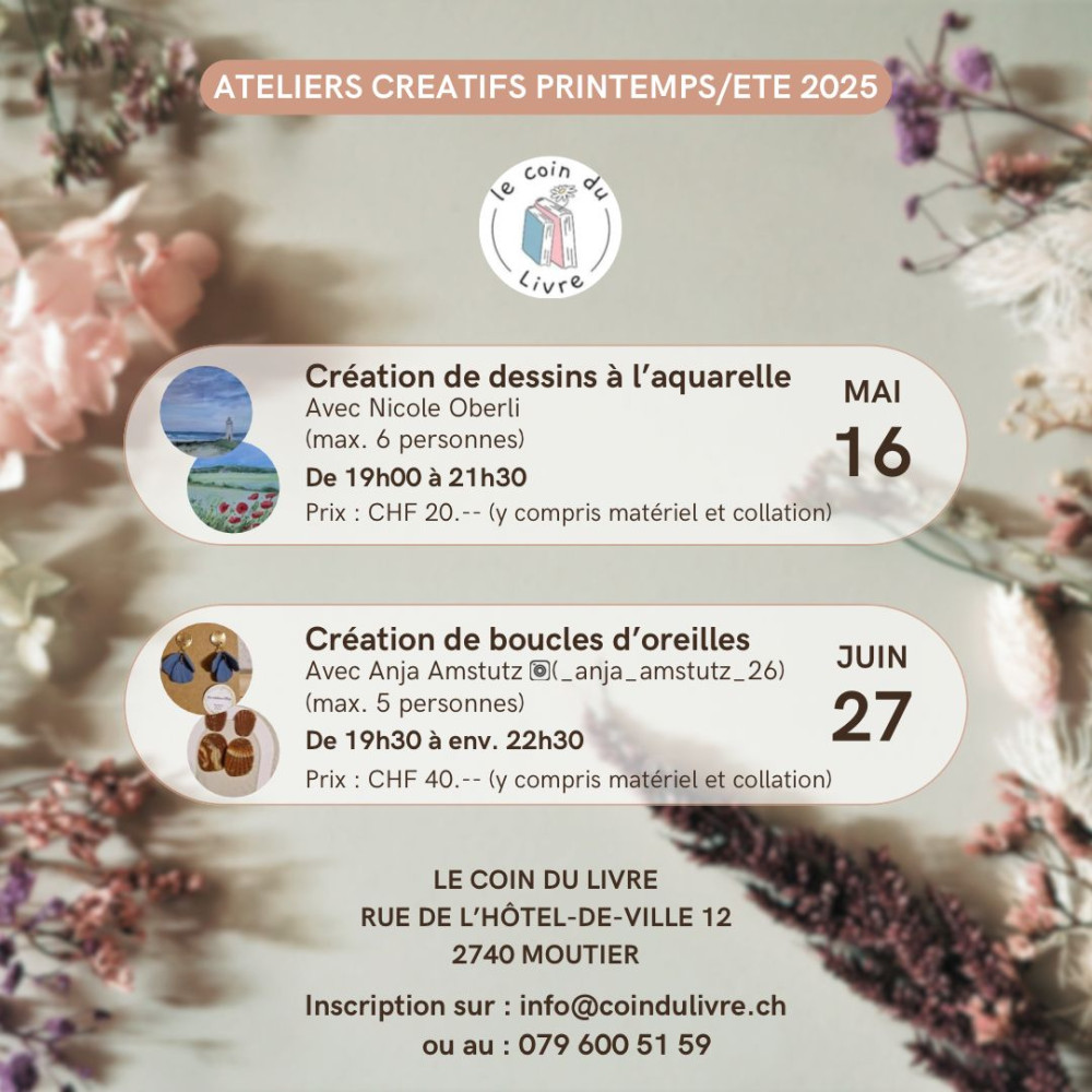  Bientôt deux ateliers ! 
  
 Inscriptions par mail -&gt; cliquez sur la photo ! 